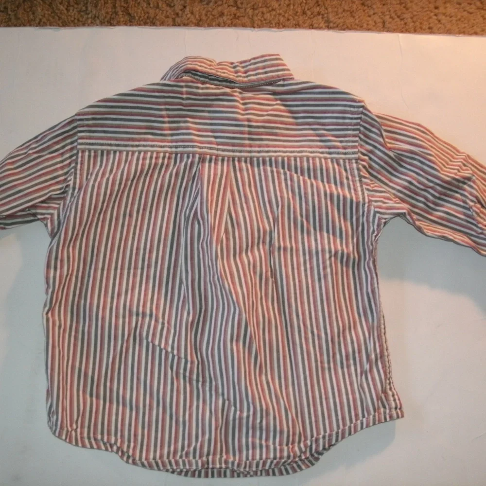 Gymboree Boys Shirt Button Down Oxford Stripe Red Long Sleeve 12-18 Months